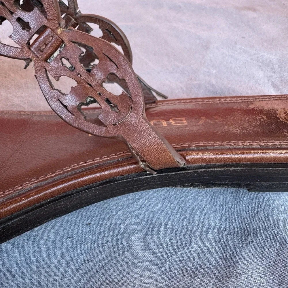 Size 8m - Tory Burch  Tiny Miller 10mm Thong‎ Sandals Burnt Cuoio Brown Leather